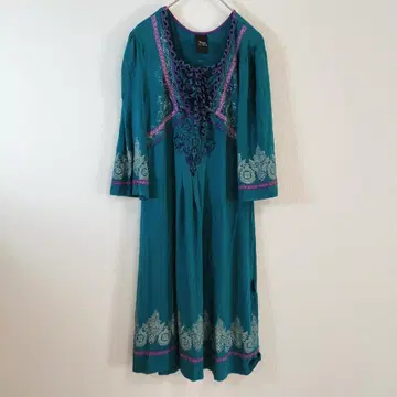 OZZ ONESTE 원피스 F 그린 에스닉 자수 7분 소매