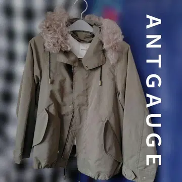 ANTGAUGE 카키색 퍼 후드 아우터 짧은 타입