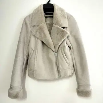 SPIRALGIRL 무스탕 라이더 코트 라이트 그레이 카라 부착 S