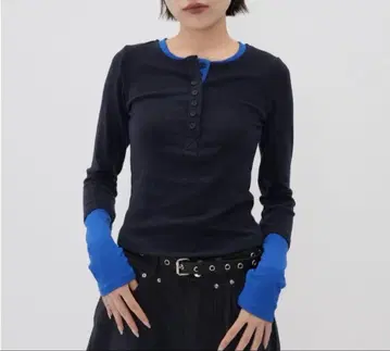 [ Enewd nina ] 하프 버튼 바이컬러 상의