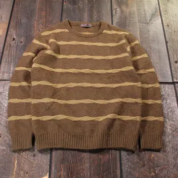 구제 의류 3D 보더 니트 브라운 베이지 L 울 스웨터 기모 소재