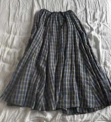 argue LINEN CHECK LONG FLARE SKIRT