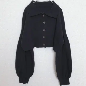 그레일 | 옷깃 달린 숏 니트 가디건 [ F ] 볼륨 슬리브 블랙
