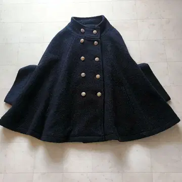 Language 랑게이지 부클 울 판초 코트 네이비 골드 버튼