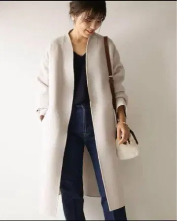 스픽&스팬 W 페이스 노카라 코트 34 그레이지