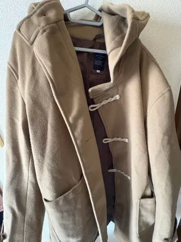 플리스 후드 부착 더플 코트 베이지