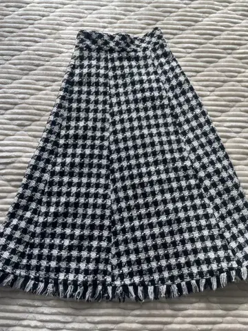 플레어 스커트 블랙 화이트 체크 트위드풍 앙데팡당 블록 체크
