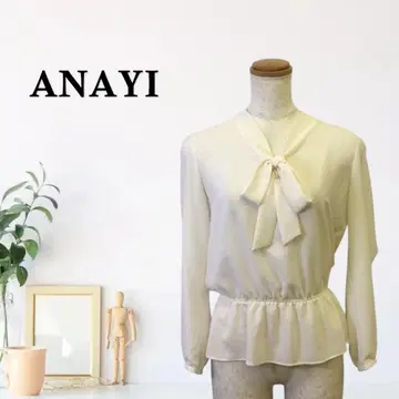 zAA12 [ S ] ANAYI 블라우스 보타이 개더 허리 플레어 슬리브