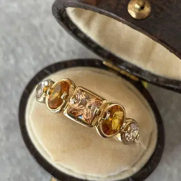 빈티지 반지 13호 골드 스퀘어 스톤 멀티 컬러