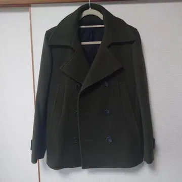 KIHID 더블 브레스트 피 코트 올리브