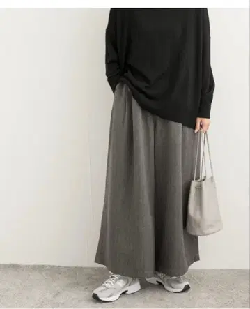 멜란지 헤링본 와이드 개더 팬츠 그레이 사이즈 M