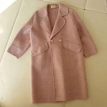 RUNMOON 체크 무늬 핑크 롱 코트