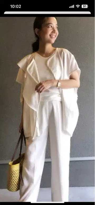 새상품급 YORI 빅 린넨 프릴 지레 베스트