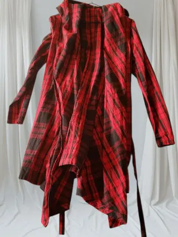 NO.ID 가디건 롱 코트 후드 부착 타탄 체크