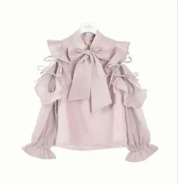evelyn 소매 진주 리본 블라우스 핑크