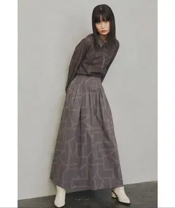 LILY BROWN 변형 격자 무늬 롱 스커트 M