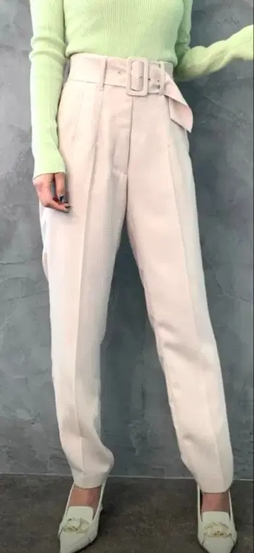 eimy istoire 벨트 하이웨스트 슬랙스 M 라이트 베이지