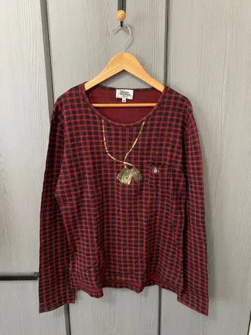 비비안 빨간색과 블랙 체크 무늬 긴팔 티셔츠