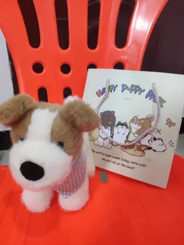 강아지 봉제 인형 체크 무늬 스카프 포함