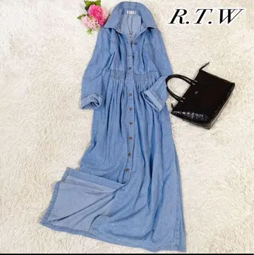 R.T.W 데님 셔츠 빅 사이즈 롱 기장 원피스 블루 LL