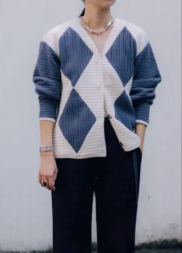 jonnlynx 퀼트 보더 아가일 가디건