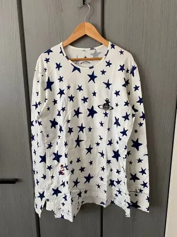 비비안 별 패턴 긴팔 티셔츠 화이트/네이비