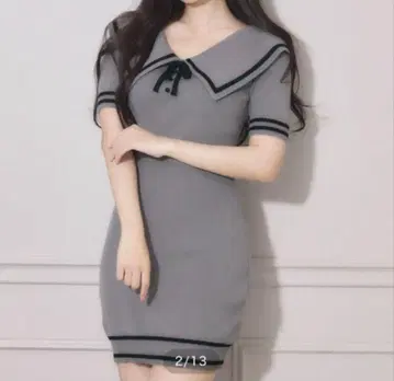 pium 세일러 카라 니트 미니 원피스