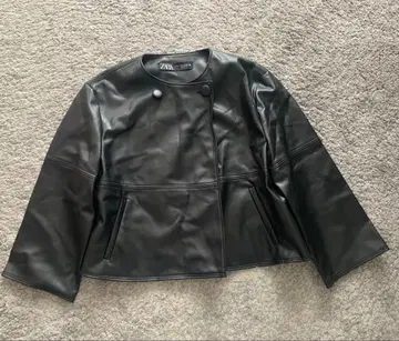 ZARA 블랙 에코 가죽 노카라 자켓 S 코트 자라
