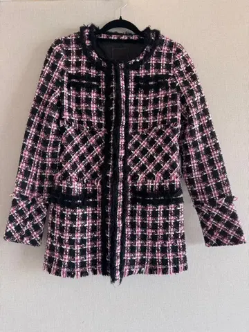 MURUA 노카라 트위드 자켓 핑크