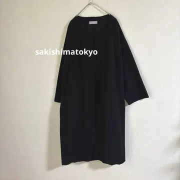 sakishimatokyo 볼륨 노카라 롱 코트 블랙