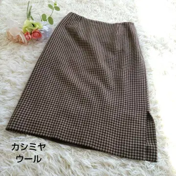 캐시미어 울 wb MOGA 더블비 모가 하운드투스 체크 스커트 브라운 M