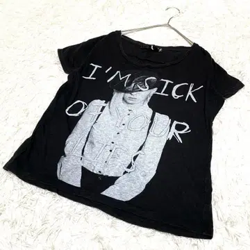 그래픽 프린트 반팔 T셔츠 블랙 여성용 M 캐주얼