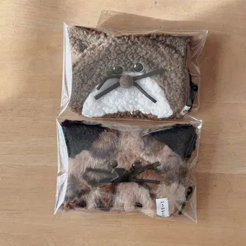 복슬복슬 고양이 파우치 2 브라운 하치와레 레오파드