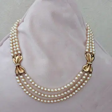 WAKO 삼연 펄 골드 리본 목걸이. 주머니 포함.