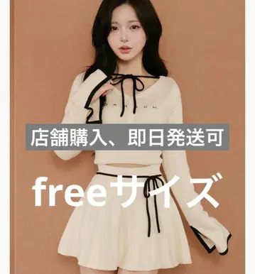 darich 허리 오픈 리본 디자인 니트 미니 원피스