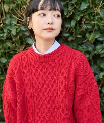 FREAK'S STORE 믹스 케이블 크루넥 니트 레드