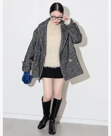 [ 새상품급 ] 레이빔즈 트위드 더블 하프 코트