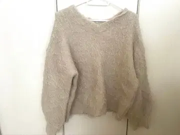 모헤어 V넥 니트 핑크 베이지