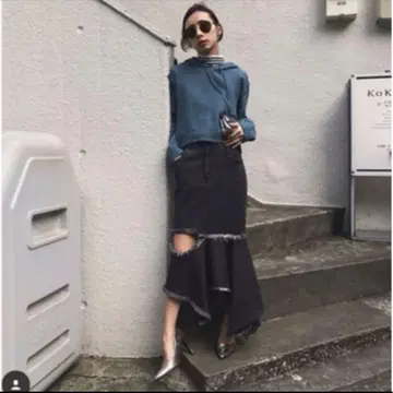 AMERI VINTAGE DENIM ZIGZAG SKIRT