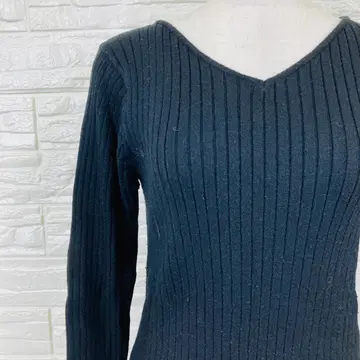 토널 V넥 리브 니트 스웨터 M 블랙 [ 2599-29 ]