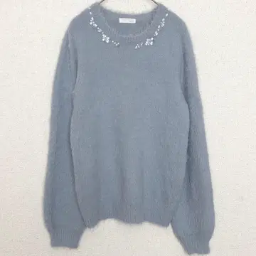 인덱스|비쥬 장식 샤기 니트 [ M ] 라이트 블루 가을/겨울 페미닌