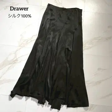 [새상품급] 드로어 실크 100% 롱 스커트 플레어 38 L 블랙