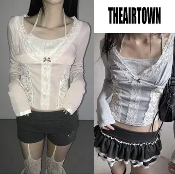 theairtown roomie 레이스 롱 슬리브 탑