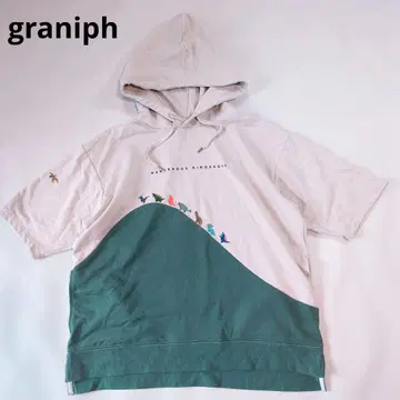 graniph 그라니프 반팔 후드 부착 후드티 공룡 자수 다이너소어