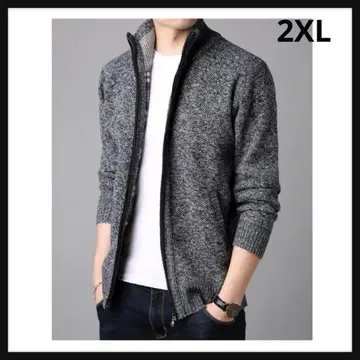 가디건 남성용 니트 가을 두꺼운 원단 속기모 집업 체크 2XL