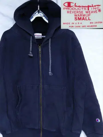 USA 제조 Champion 빨간색 택 리버스 위브 집업 후드티