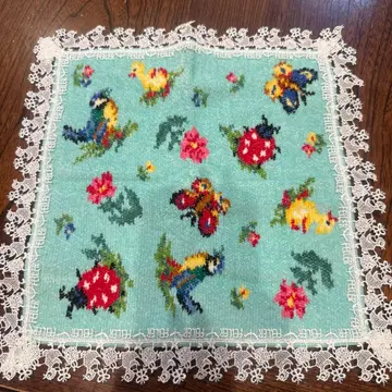 페이러 미사용 새상품 자수 손수건 블루