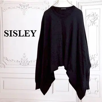 [시슬리] 케이프 니트 스웨터 긴팔 [F] 블랙/블랙 무지 큰 사이즈