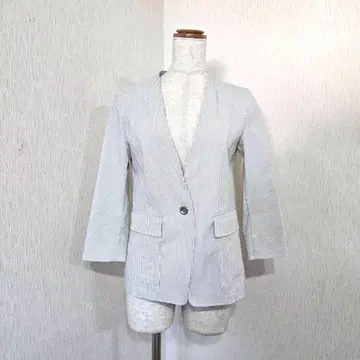 쿠 드 샹스 스트라이프 노카라 자켓 일본제 깔끔 슬림