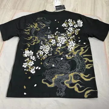 일본풍 패턴 일본풍 용 벚꽃 T셔츠